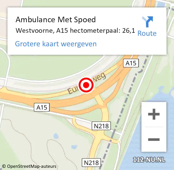 Locatie op kaart van de 112 melding: Ambulance Met Spoed Naar Westvoorne, A15 hectometerpaal: 26,1 op 20 november 2024 12:27