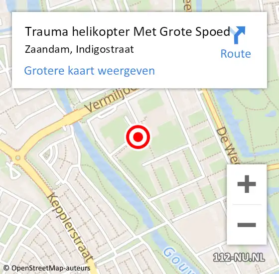 Locatie op kaart van de 112 melding: Trauma helikopter Met Grote Spoed Naar Zaandam, Indigostraat op 20 november 2024 12:27