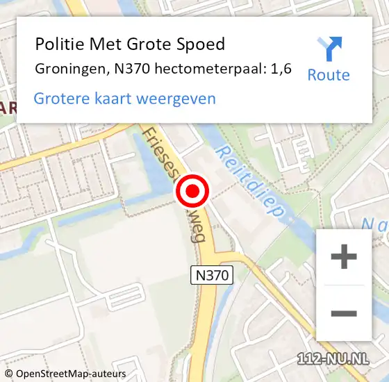 Locatie op kaart van de 112 melding: Politie Met Grote Spoed Naar Groningen, N370 hectometerpaal: 1,6 op 20 november 2024 12:52