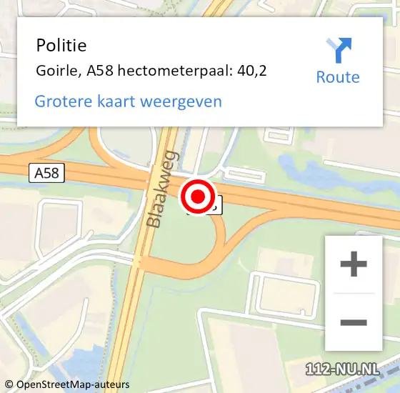 Locatie op kaart van de 112 melding: Politie Goirle, A58 hectometerpaal: 40,2 op 20 november 2024 12:54