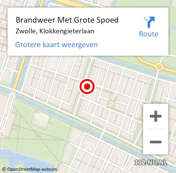 Locatie op kaart van de 112 melding: Brandweer Met Grote Spoed Naar Zwolle, Klokkengieterlaan op 20 november 2024 13:12