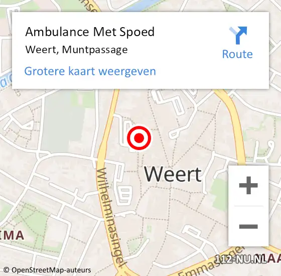 Locatie op kaart van de 112 melding: Ambulance Met Spoed Naar Weert, Muntpassage op 20 november 2024 13:19