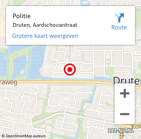 Locatie op kaart van de 112 melding: Politie Druten, Aardschouwstraat op 20 november 2024 13:55