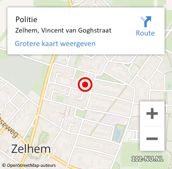 Locatie op kaart van de 112 melding: Politie Zelhem, Vincent van Goghstraat op 20 november 2024 14:06