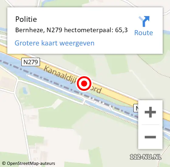 Locatie op kaart van de 112 melding: Politie Bernheze, N279 hectometerpaal: 65,3 op 20 november 2024 14:10