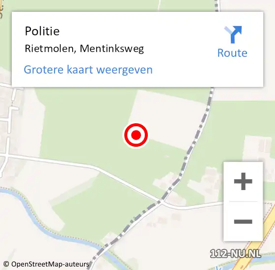 Locatie op kaart van de 112 melding: Politie Rietmolen, Mentinksweg op 20 november 2024 14:24