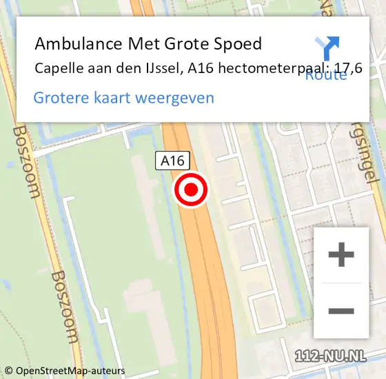 Locatie op kaart van de 112 melding: Ambulance Met Grote Spoed Naar Capelle aan den IJssel, A16 hectometerpaal: 17,6 op 20 november 2024 15:29