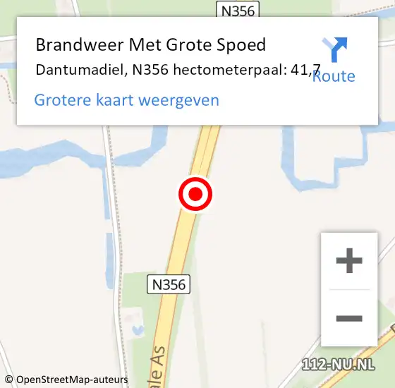 Locatie op kaart van de 112 melding: Brandweer Met Grote Spoed Naar Dantumadiel, N356 hectometerpaal: 41,7 op 20 november 2024 15:31