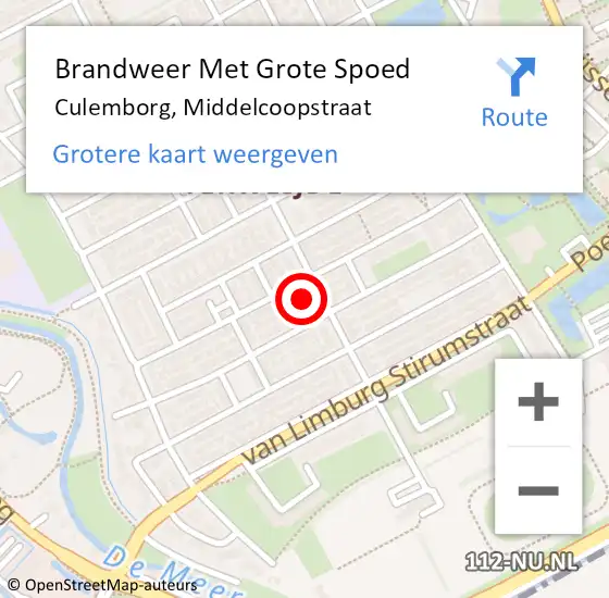 Locatie op kaart van de 112 melding: Brandweer Met Grote Spoed Naar Culemborg, Middelcoopstraat op 20 november 2024 16:18