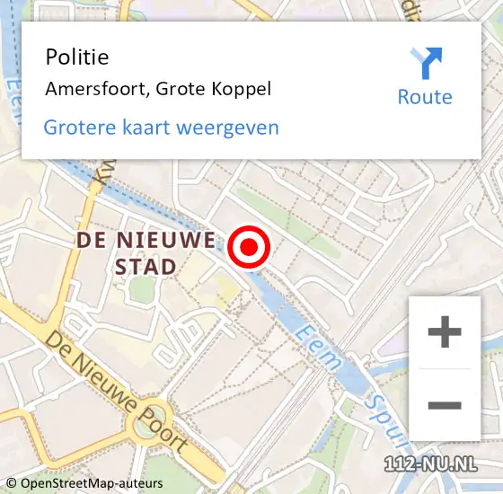 Locatie op kaart van de 112 melding: Politie Amersfoort, Grote Koppel op 20 november 2024 16:45