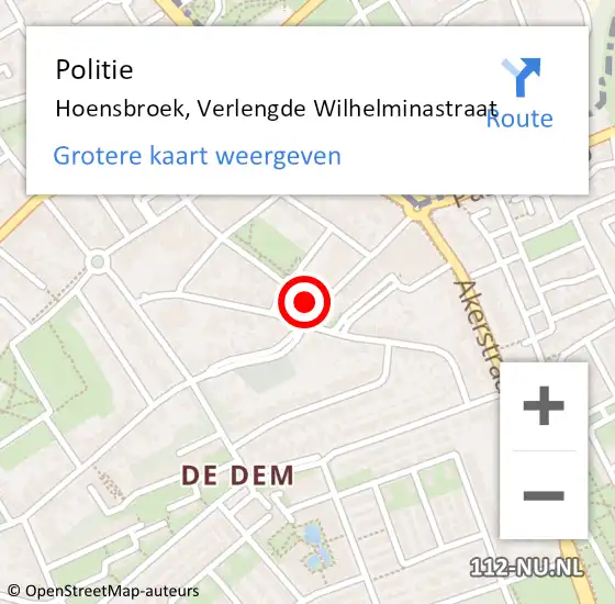 Locatie op kaart van de 112 melding: Politie Hoensbroek, Verlengde Wilhelminastraat op 20 november 2024 17:03