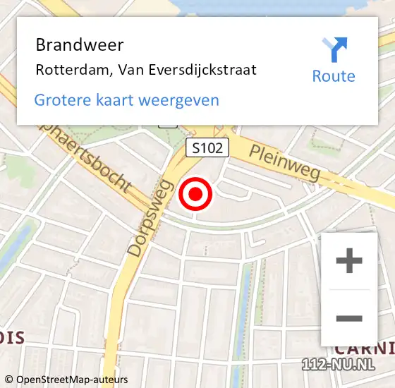 Locatie op kaart van de 112 melding: Brandweer Rotterdam, Van Eversdijckstraat op 20 november 2024 17:08