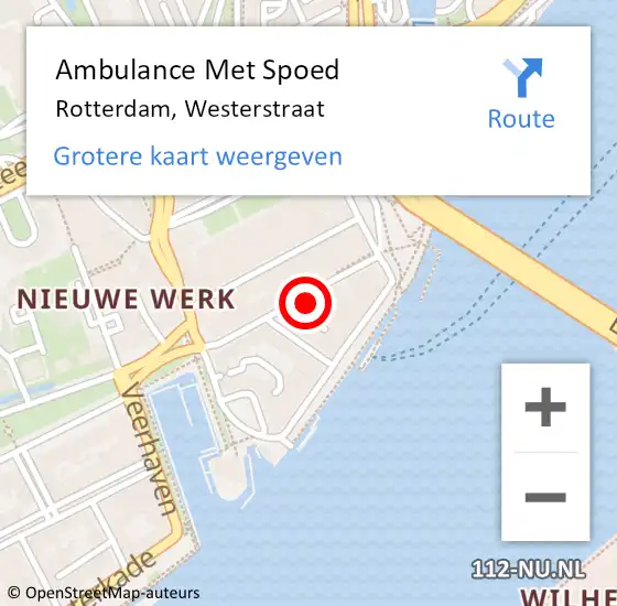 Locatie op kaart van de 112 melding: Ambulance Met Spoed Naar Rotterdam, Westerstraat op 20 november 2024 17:19