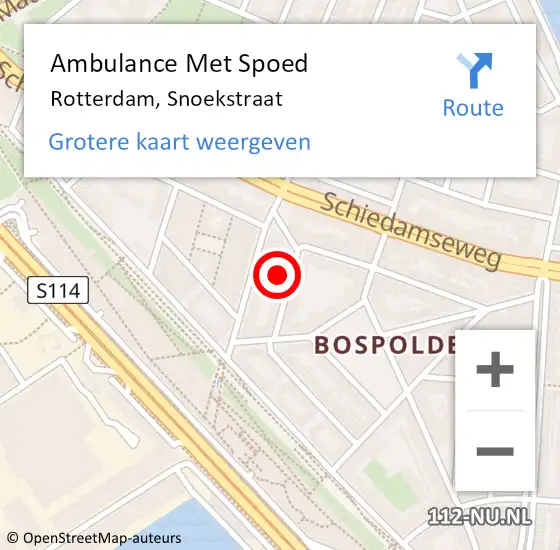 Locatie op kaart van de 112 melding: Ambulance Met Spoed Naar Rotterdam, Snoekstraat op 20 november 2024 17:31