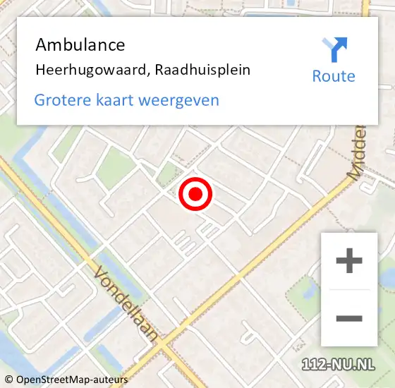 Locatie op kaart van de 112 melding: Ambulance Heerhugowaard, Raadhuisplein op 20 november 2024 17:35