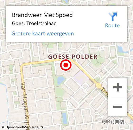 Locatie op kaart van de 112 melding: Brandweer Met Spoed Naar Goes, Troelstralaan op 20 november 2024 17:38