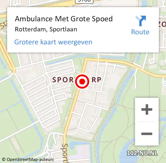 Locatie op kaart van de 112 melding: Ambulance Met Grote Spoed Naar Rotterdam, Sportlaan op 20 november 2024 17:47