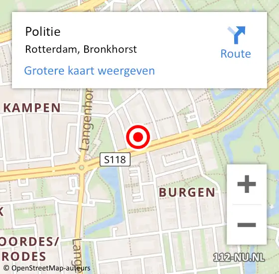 Locatie op kaart van de 112 melding: Politie Rotterdam, Bronkhorst op 20 november 2024 17:53