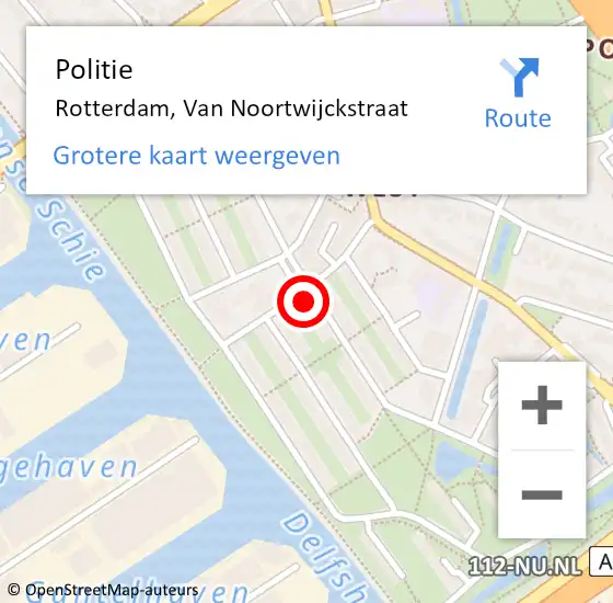 Locatie op kaart van de 112 melding: Politie Rotterdam, Van Noortwijckstraat op 20 november 2024 18:12