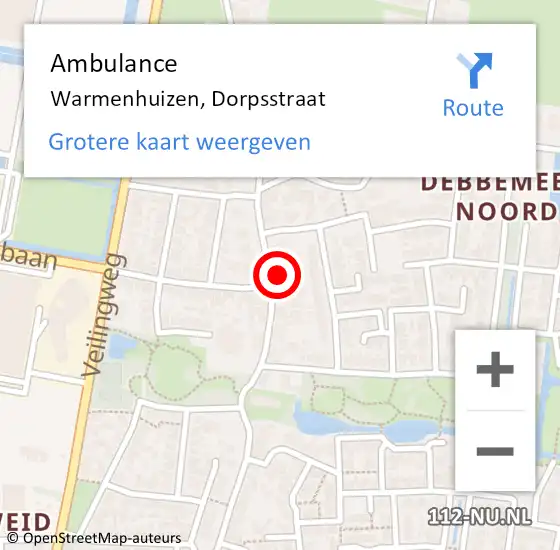 Locatie op kaart van de 112 melding: Ambulance Warmenhuizen, Dorpsstraat op 20 november 2024 18:22