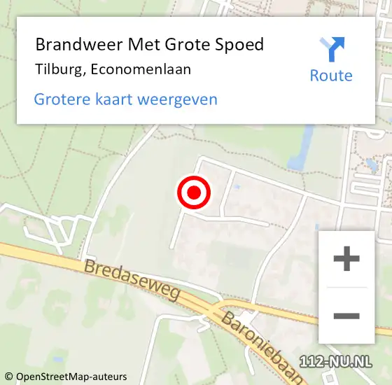 Locatie op kaart van de 112 melding: Brandweer Met Grote Spoed Naar Tilburg, Economenlaan op 20 november 2024 18:35