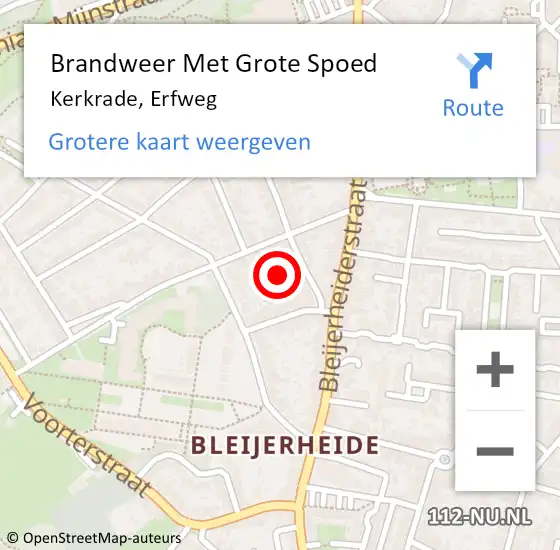 Locatie op kaart van de 112 melding: Brandweer Met Grote Spoed Naar Kerkrade, Erfweg op 20 november 2024 18:41