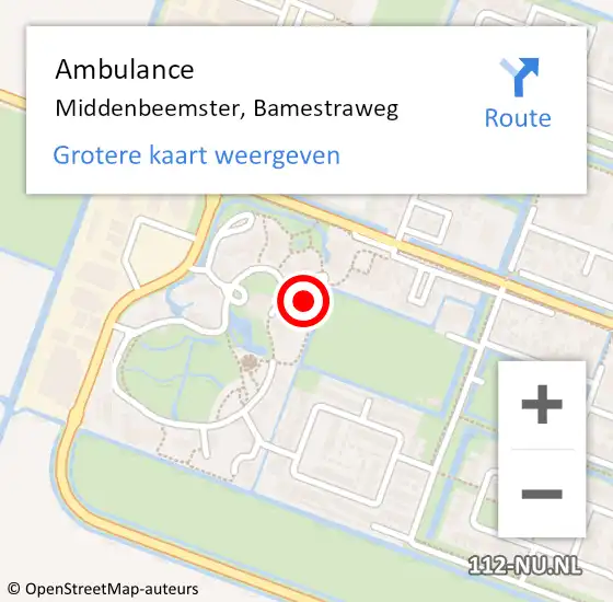 Locatie op kaart van de 112 melding: Ambulance Middenbeemster, Bamestraweg op 20 november 2024 19:04