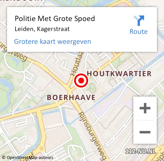 Locatie op kaart van de 112 melding: Politie Met Grote Spoed Naar Leiden, Kagerstraat op 20 november 2024 19:22