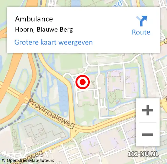 Locatie op kaart van de 112 melding: Ambulance Hoorn, Blauwe Berg op 20 november 2024 19:37