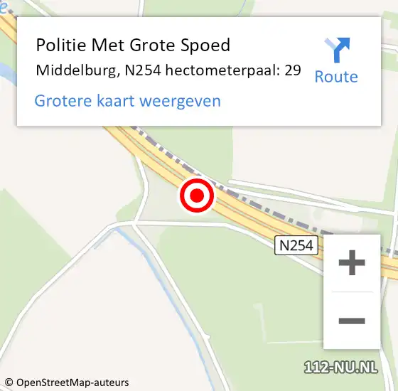 Locatie op kaart van de 112 melding: Politie Met Grote Spoed Naar Middelburg, N254 hectometerpaal: 29 op 20 november 2024 19:47