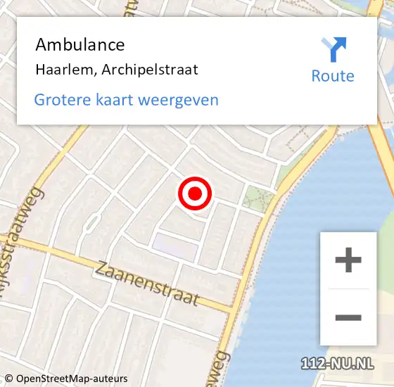 Locatie op kaart van de 112 melding: Ambulance Haarlem, Archipelstraat op 20 november 2024 20:04