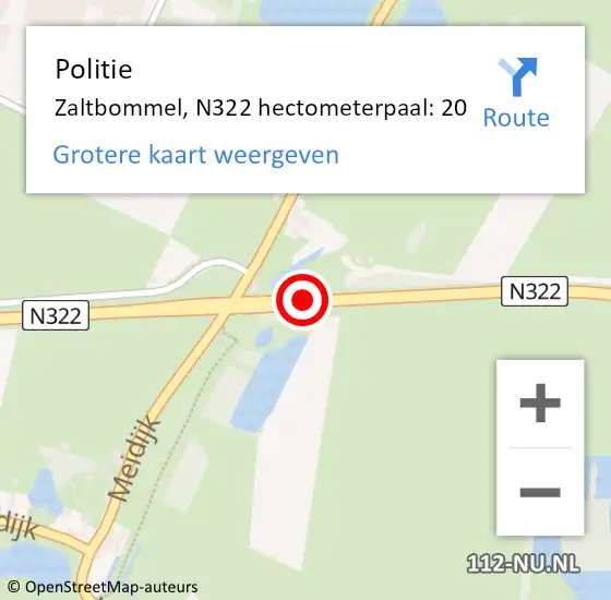 Locatie op kaart van de 112 melding: Politie Zaltbommel, N322 hectometerpaal: 20 op 20 november 2024 20:23