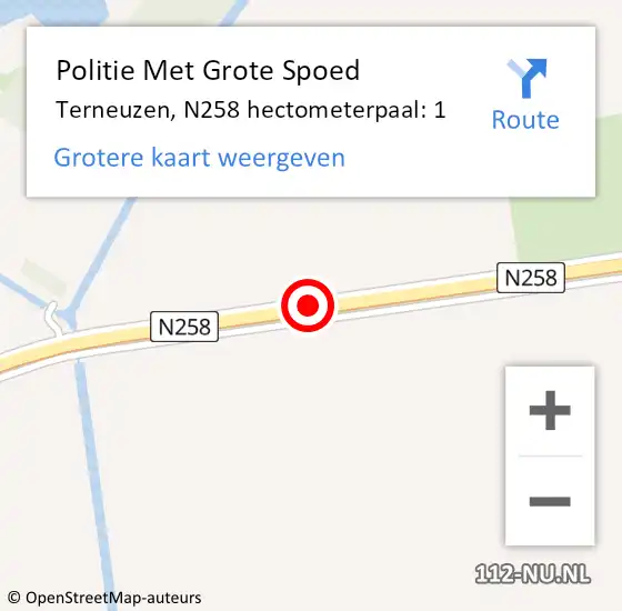 Locatie op kaart van de 112 melding: Politie Met Grote Spoed Naar Terneuzen, N258 hectometerpaal: 1 op 20 november 2024 20:39