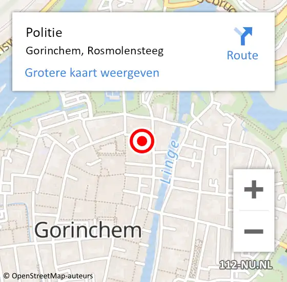 Locatie op kaart van de 112 melding: Politie Gorinchem, Rosmolensteeg op 20 november 2024 20:52