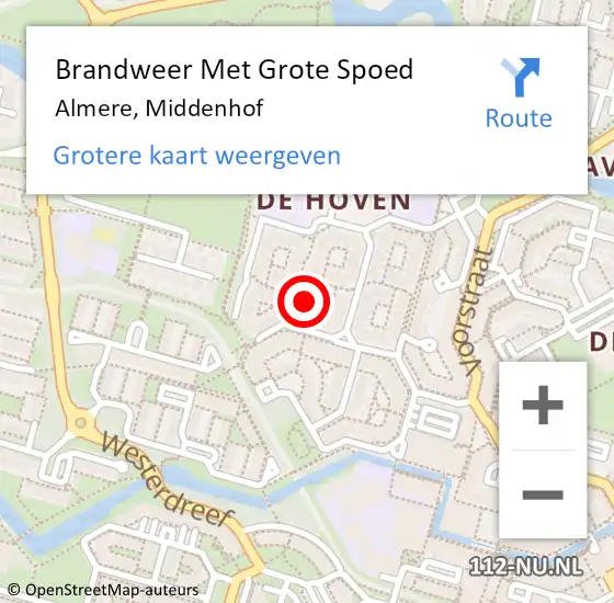 Locatie op kaart van de 112 melding: Brandweer Met Grote Spoed Naar Almere, Middenhof op 20 november 2024 21:22