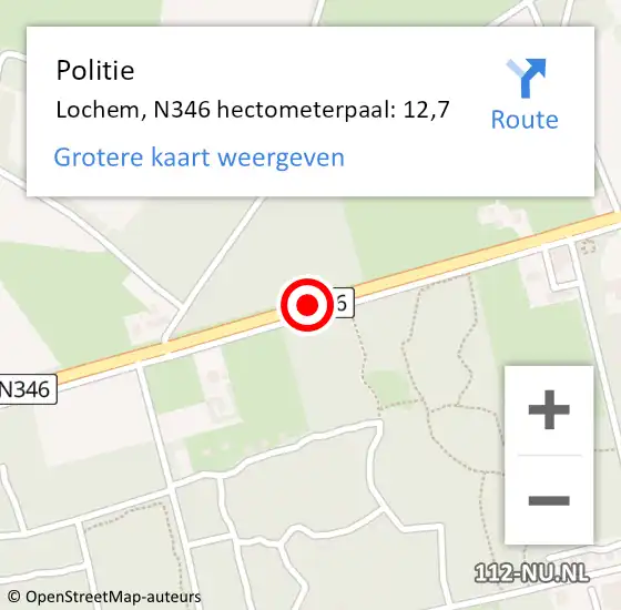 Locatie op kaart van de 112 melding: Politie Lochem, N346 hectometerpaal: 12,7 op 20 november 2024 21:30