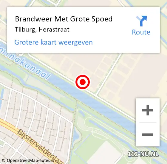 Locatie op kaart van de 112 melding: Brandweer Met Grote Spoed Naar Tilburg, Herastraat op 20 november 2024 21:42