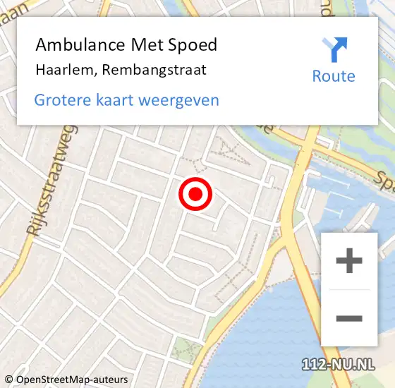 Locatie op kaart van de 112 melding: Ambulance Met Spoed Naar Haarlem, Rembangstraat op 20 november 2024 21:57