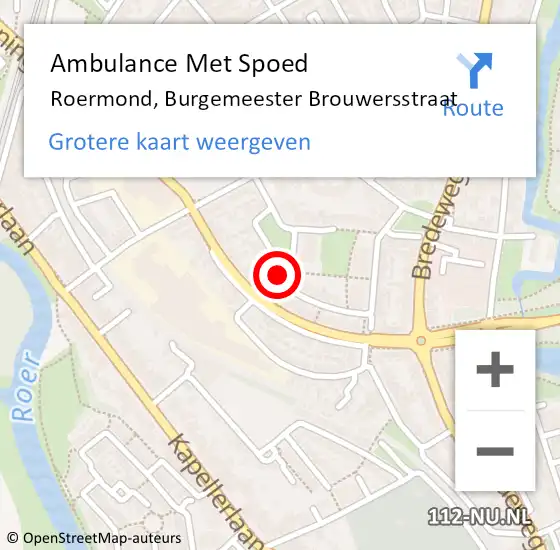 Locatie op kaart van de 112 melding: Ambulance Met Spoed Naar Roermond, Burgemeester Brouwersstraat op 21 november 2024 00:03