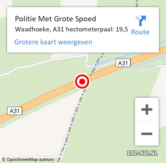 Locatie op kaart van de 112 melding: Politie Met Grote Spoed Naar Waadhoeke, A31 hectometerpaal: 19,5 op 21 november 2024 00:31