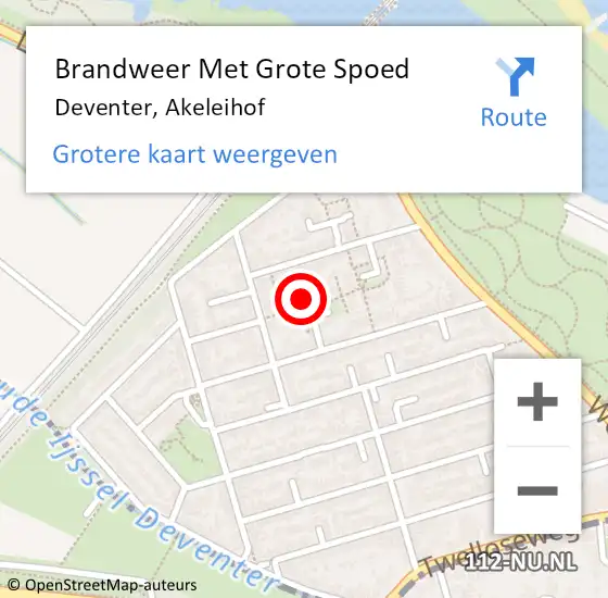 Locatie op kaart van de 112 melding: Brandweer Met Grote Spoed Naar Deventer, Akeleihof op 21 november 2024 02:40