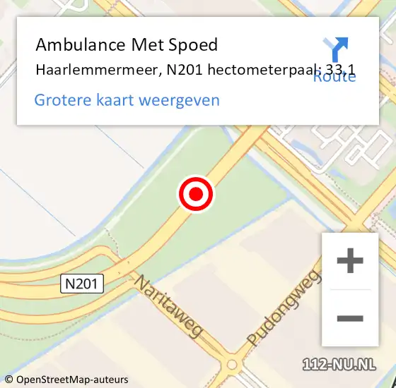 Locatie op kaart van de 112 melding: Ambulance Met Spoed Naar Haarlemmermeer, N201 hectometerpaal: 33,1 op 21 november 2024 03:49