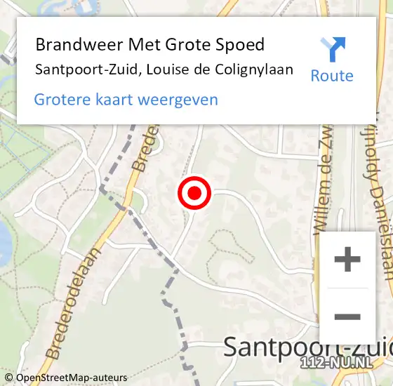 Locatie op kaart van de 112 melding: Brandweer Met Grote Spoed Naar Santpoort-Zuid, Louise de Colignylaan op 21 november 2024 04:26