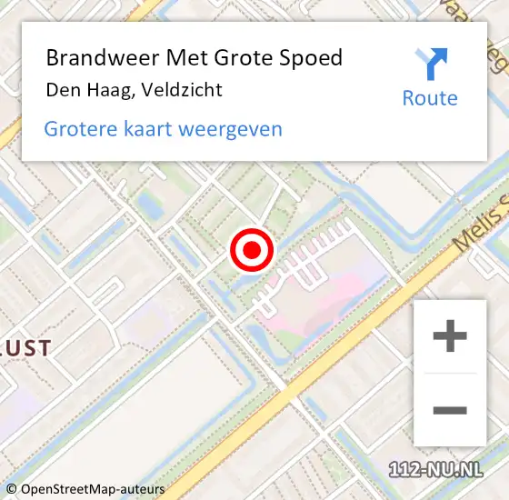 Locatie op kaart van de 112 melding: Brandweer Met Grote Spoed Naar Den Haag, Veldzicht op 21 november 2024 04:45