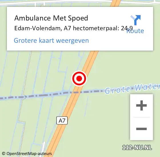 Locatie op kaart van de 112 melding: Ambulance Met Spoed Naar Edam-Volendam, A7 hectometerpaal: 24,9 op 21 november 2024 05:13