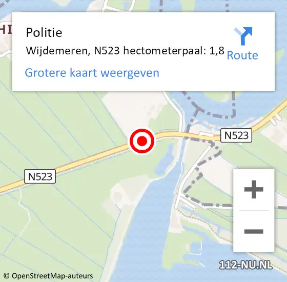 Locatie op kaart van de 112 melding: Politie Wijdemeren, N523 hectometerpaal: 1,8 op 21 november 2024 05:20