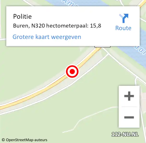 Locatie op kaart van de 112 melding: Politie Buren, N320 hectometerpaal: 15,8 op 21 november 2024 05:34