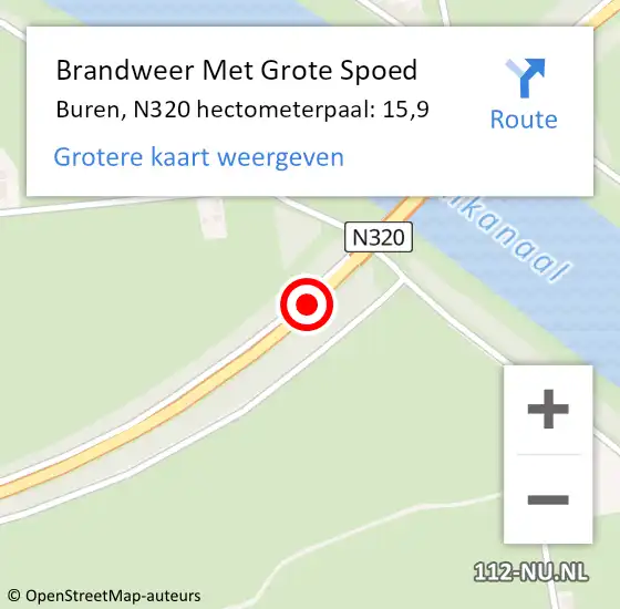 Locatie op kaart van de 112 melding: Brandweer Met Grote Spoed Naar Buren, N320 hectometerpaal: 15,9 op 21 november 2024 05:47