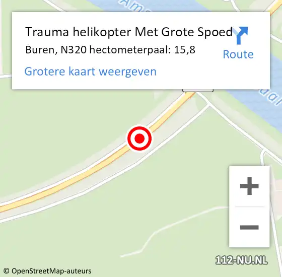 Locatie op kaart van de 112 melding: Trauma helikopter Met Grote Spoed Naar Buren, N320 hectometerpaal: 15,8 op 21 november 2024 05:50