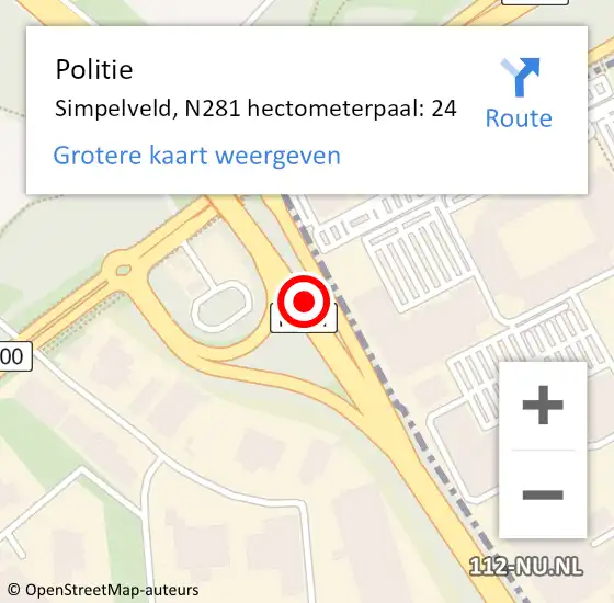 Locatie op kaart van de 112 melding: Politie Simpelveld, N281 hectometerpaal: 24 op 21 november 2024 06:00